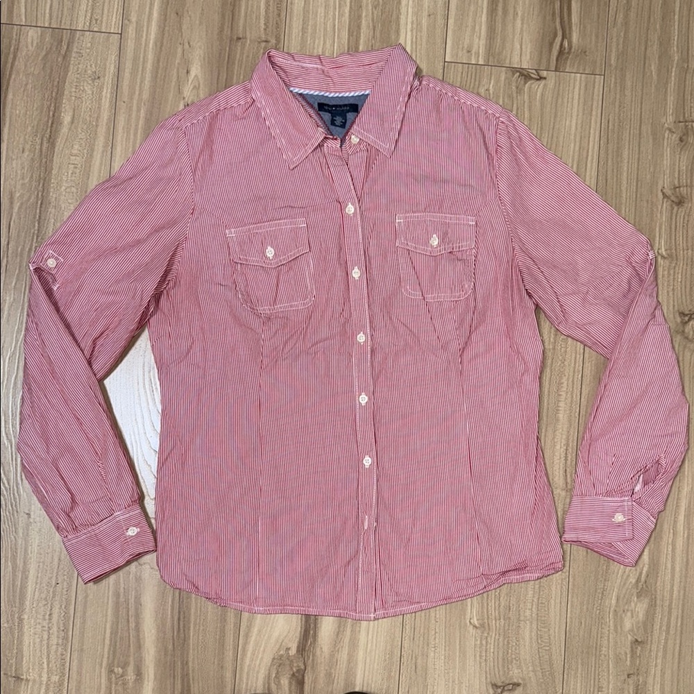 Tommy Hilfiger 100% Cotton Long-sleeve
Button-up Striped Shirt, Women's Size L